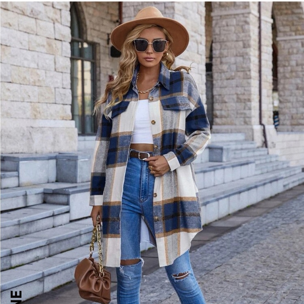 Plaid Print Drop Shoulder Overcoat
